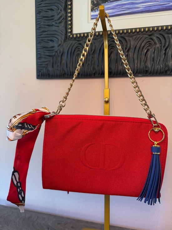 Dior Handbags - Christian Dior Beauté Red Women's Pouch with Chain Strap, scarf and Tassel.